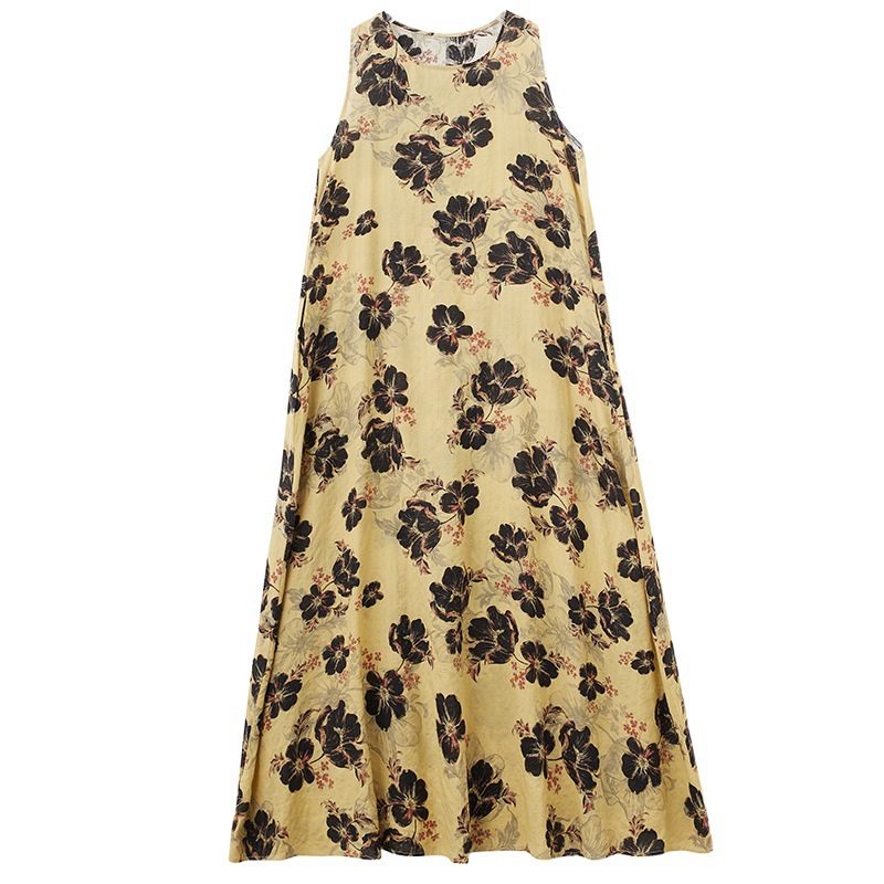Real Shot Of The 2024 Summer New Bohemian Plus-size Sleeveless Round-neck Printed Mid-length Dress For Women_ecoleips.com