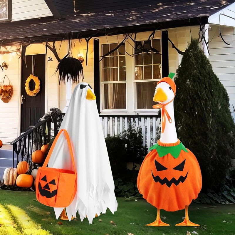 ハロウィンガチョウコスチューム2セット、芝生ポーチガチョウコスチューム、ゴーストカボチャコスチューム23インチ、屋外中庭芝生アートデコレーション|undefined