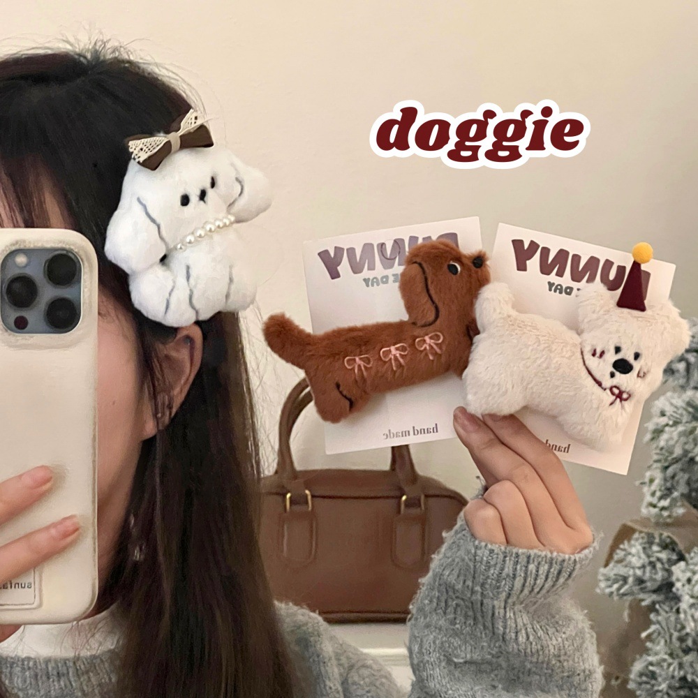 Caricatura muñeca de peluche salchicha perro muñeca abrazadera para el cabello de la niña de peluche al por mayor abrazadera para el cabello rotura al por mayor