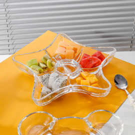 前台接待糖果盘家用客厅小吃干果拼盘零食玻璃果盘分格盘配菜盘子