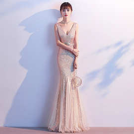 外贸气质名媛金色晚礼服裙女轻奢小众高级感2025新款鱼尾连衣裙