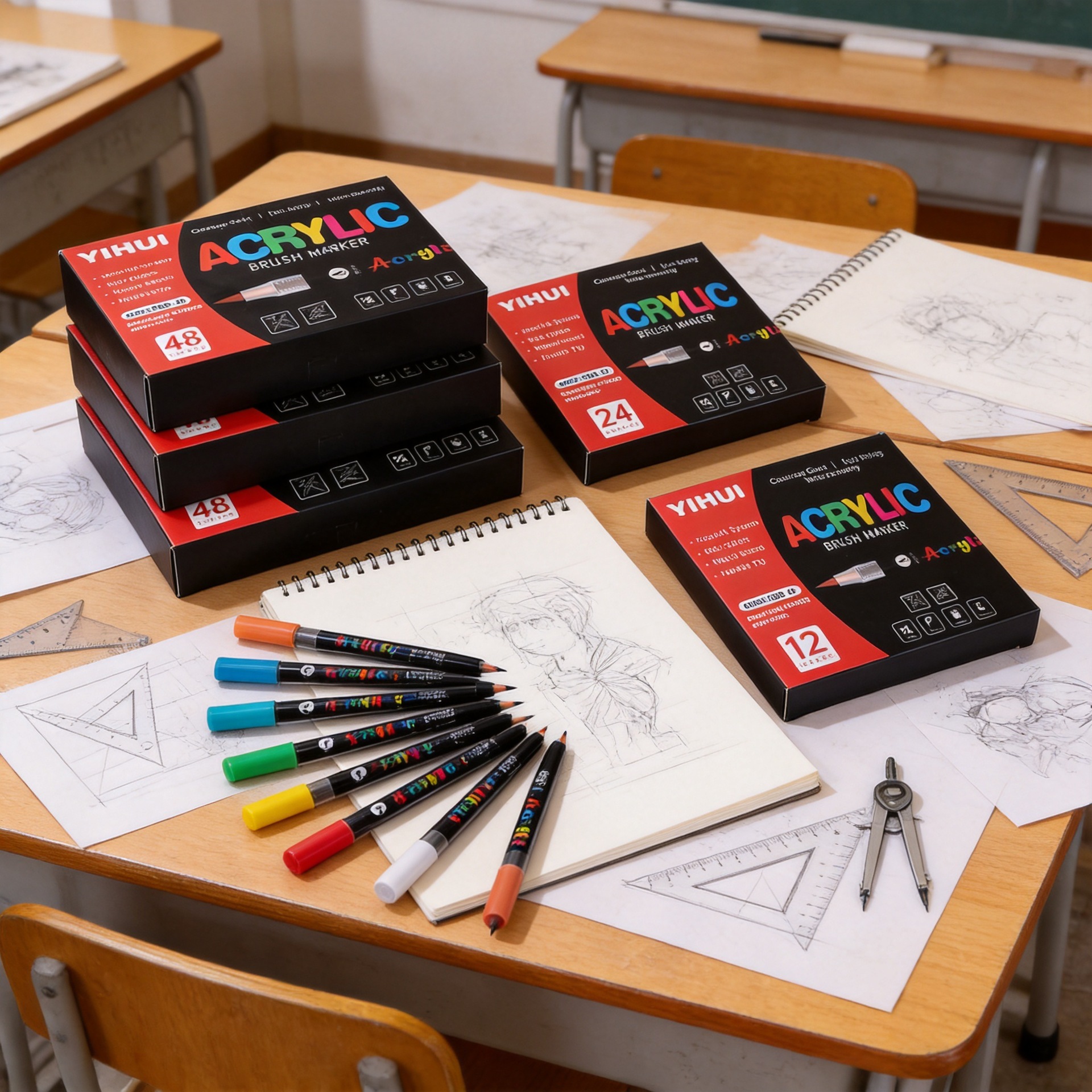 Cross-Border Direct Liquid Acrylic Marker Pen with Soft Tip, No Need to Press, for Students' Art DIY Hand-Drawn Painting and Graffiti