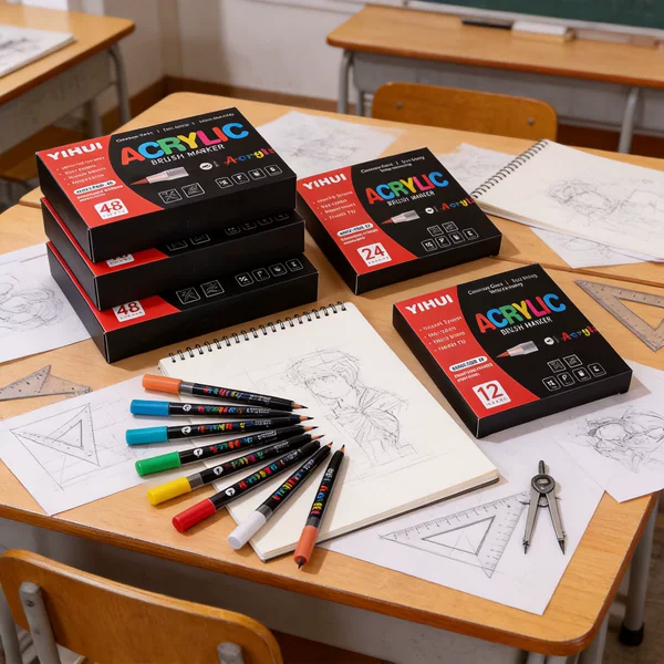 Cross-Border Direct Liquid Acrylic Marker Pen with Soft Tip, No Need to Press, for Students' Art DIY Hand-Drawn Painting and Graffiti