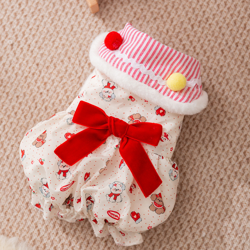 Nueva ropa de perro otoño invierno arco cálido vestido de princesa algodón peluche ropa de mascotas image 7