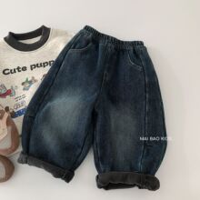 麦宝儿童加绒牛仔裤2025冬季新款潮男女童加厚休闲裤男孩宽松长裤