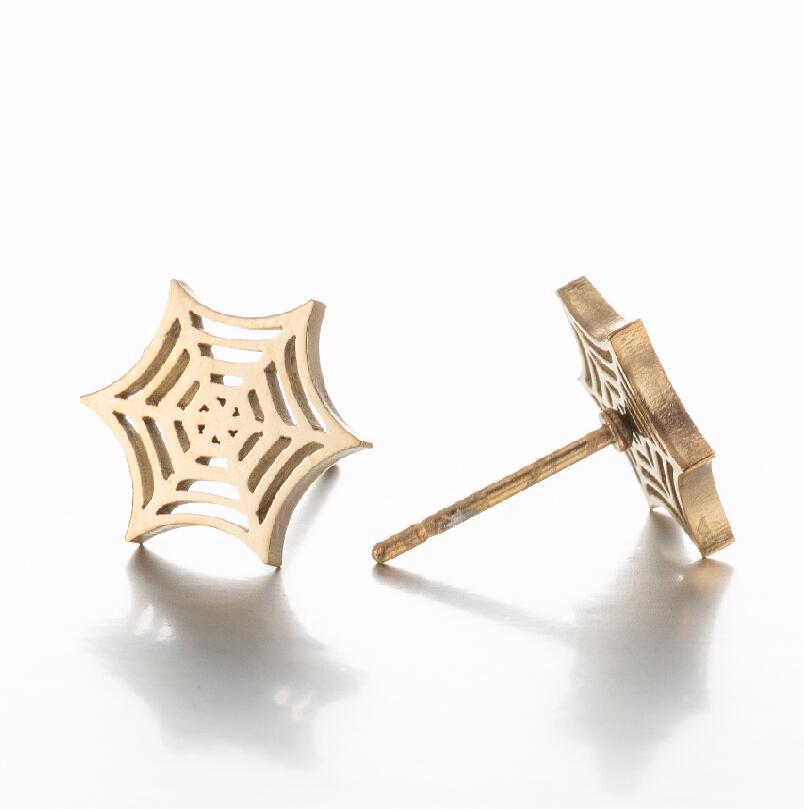 Ear Studs Classification 1 Pair Quantity Shopping Occasion PVD Coated 18K Gold Real Gold Plated Spider Web Titanium Steel Fashion Waterproof Non Tarnish Ear Studs
