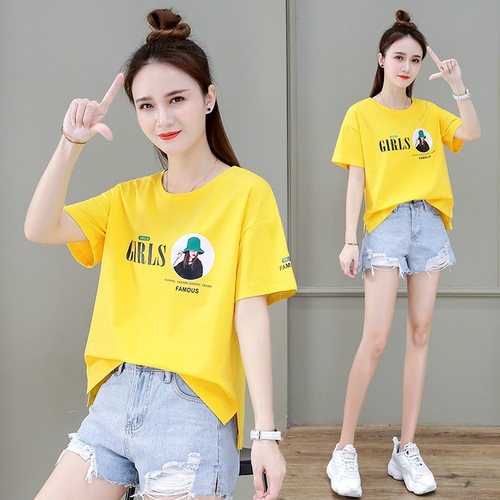 Short-sleeved T-shirt for women 2025 summer wear design with slits, loose, short half-sleeved T-shirt for small people