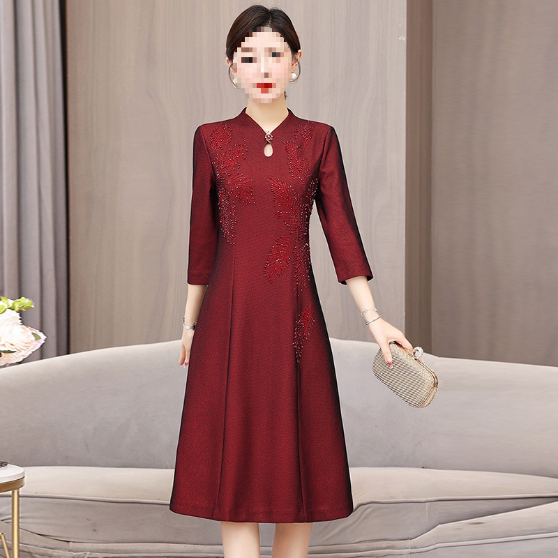 Red With An Elegant And Sophisticated Feel, Suitable For Mother Of The Bride At A Banquet, Autumn Style Wedding Dress,_ecoleips.com