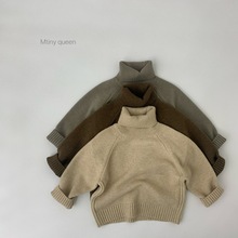 森系款韩版童装毛衣粗针纯色高领打底衫儿童加厚男女孩套头针织衫