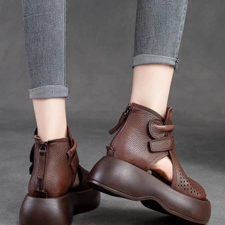 Sandalias de plataforma para mujer 2024 verano nuevo estilo exterior moda todo fósforo boca de pez botas cortas huecas sandalias romanas para mujer