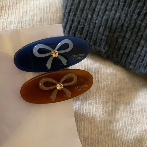 Flash diamond bow Korean France gold standard oval edge clip French premium acetic acid hair clip bangs hair accessories