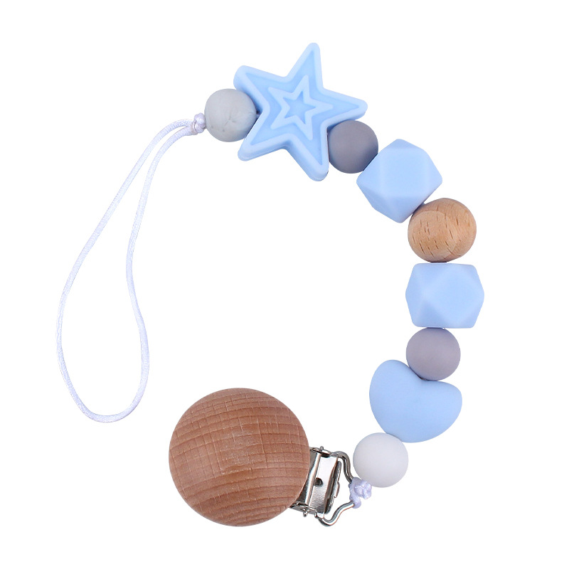Suministros para bebés calmante clip de chupete de silicona bebé estrella de cinco puntas cadena anti-gota cuentas de silicona Cadena de chupete Comercio exterior Nuevo