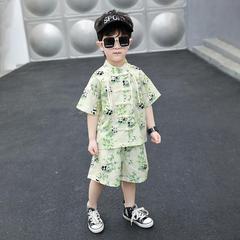 新しい中国風の男の子スーツ夏 2025 新しい子供の国民スタイル唐装漢服男の子赤ちゃん薄い半袖服