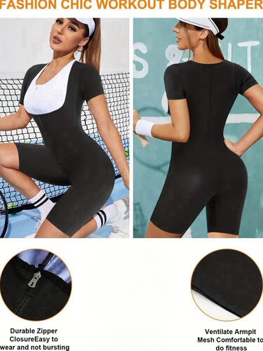 Cross-border Amazon lady one-piece zipper short-sleeve sports fitness sweat suit European and American sports short-sleeve