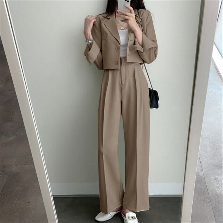 新品2022春夏秋季网红休闲英伦风小西套装女士短款韩版西服上衣详情35