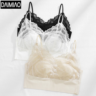 Spring New lace French underwear women's bra wireless strap chest pad rabbit ears inner Ice Silk beauty back wrapped chest