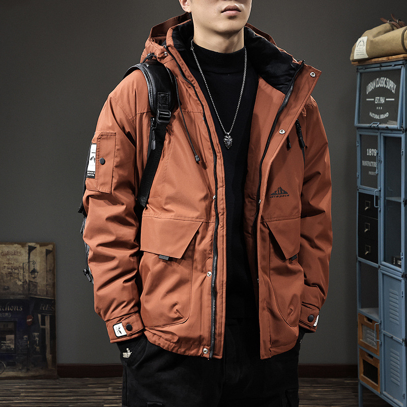 Autumn and Winter New Tooling Charge Jacket Men's 90 Grey Duck Down Loose Thickened Down Jacket Outdoor Casual Hooded Jacket