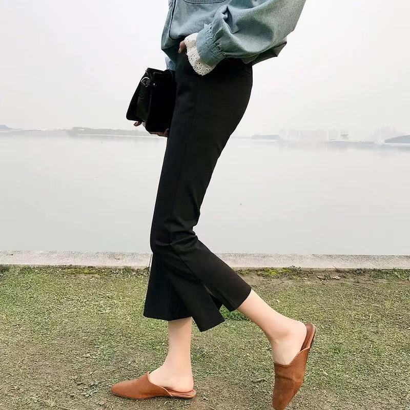 Women's Summer Thin Cropped Flared Pants with Slits, Slim Fit, Petite Size, Casual Straight-Leg Pants, 7/8 Length, 9/10 Length, Summer Bell-Bottom Pants Women's Summer Thin Cropped Flared Pants with Slits, Slim Fit, Petite Size, Casual Straight-Leg Pants, 7/8 Length, 9/10 Length, Summer Bell-Bottom Pants