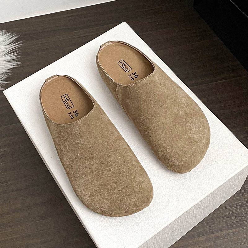Dép lê nữ bít mũi đế dày mũi rộng phong cách Birkenstock, gót 3 cm — Màu caramel, Màu kaki, Màu mơ