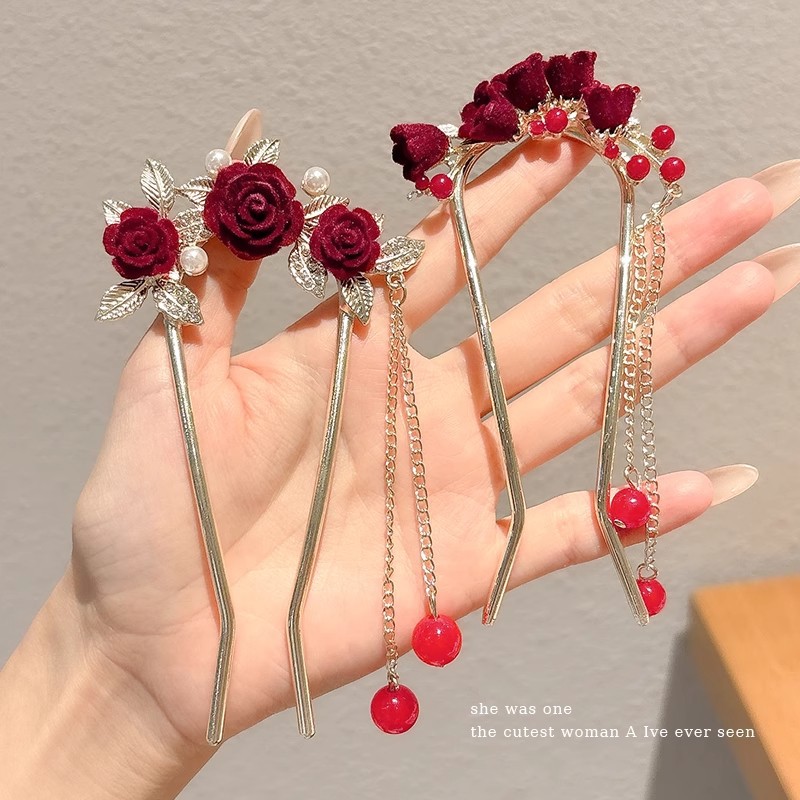 Nueva flor china de terciopelo en forma de U pinzas de cabello para mujeres antiguo de alta sensibilidad pinzas de brilla pinzas de cabello pinzas de cabello pinzas de cabello pinzas de cabello pinzas de Año Nuevo