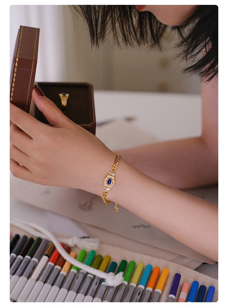 Retro Rhombus Copper Plating Zircon Bracelets 1 Piece