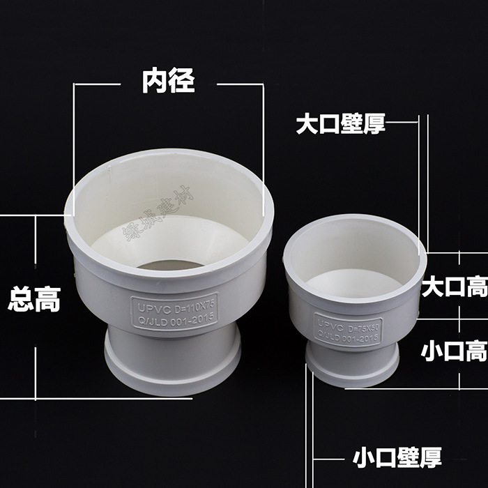 PVC排水管异径直接 偏心大小头 75*50/110*75 变径接头 同心接头