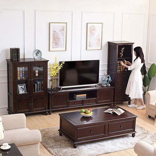 American solid wood TV cabinet and coffee table set home TV stand furniture set living room floor cabinet
