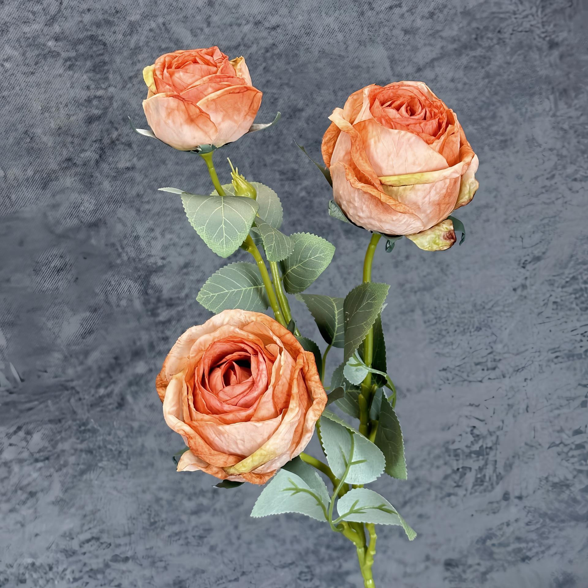 Nuevo 3 cabezas de pintura al óleo asado borde rosa simulación flor boda decoración del hogar decoración de flores falsas transfronterizas al por mayor