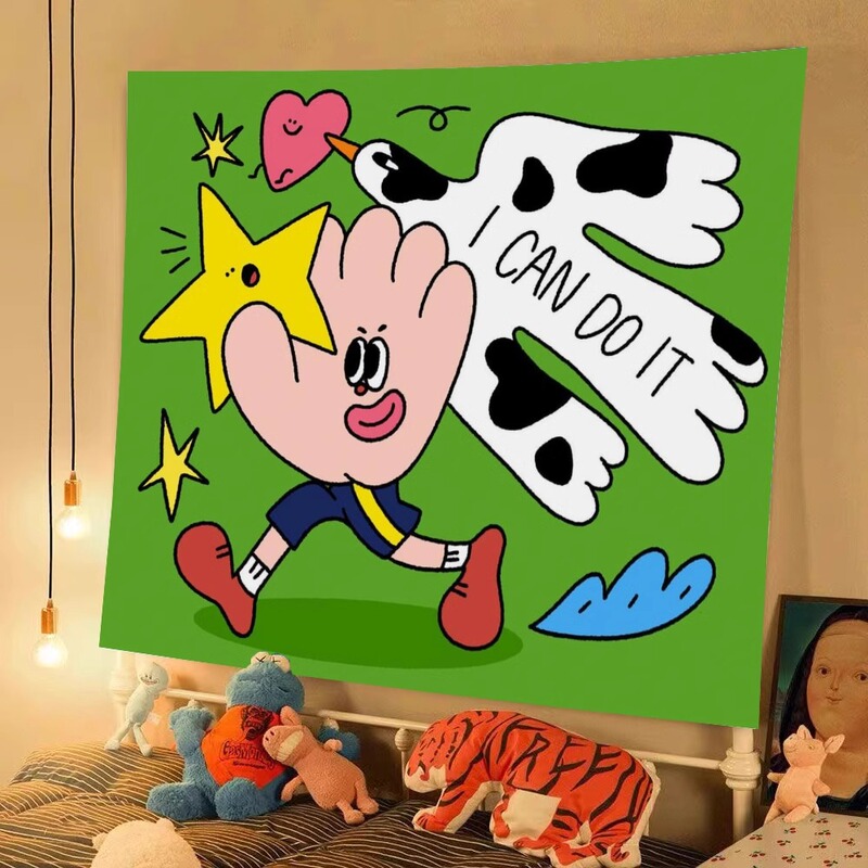Cartoon character dopamine background wall art hanging cloth ins wall cloth dormitory bedroom renovation decorative cloth tapestry