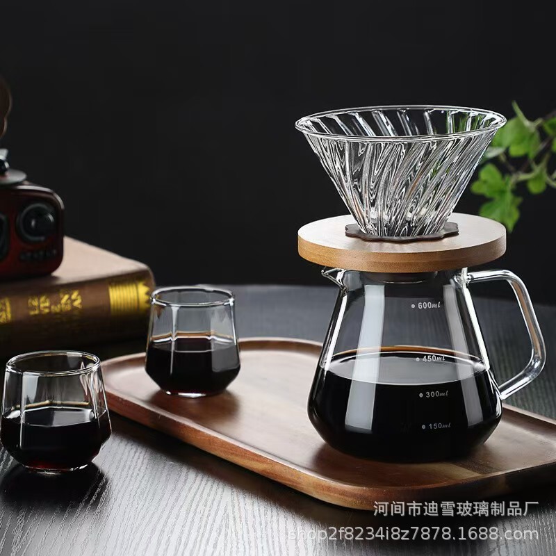 Square Coffee Pot Hand-made Coffee Cup suit Simple Transparent Glass Cafe Household Hand-made Sharing Pot Filter Cup