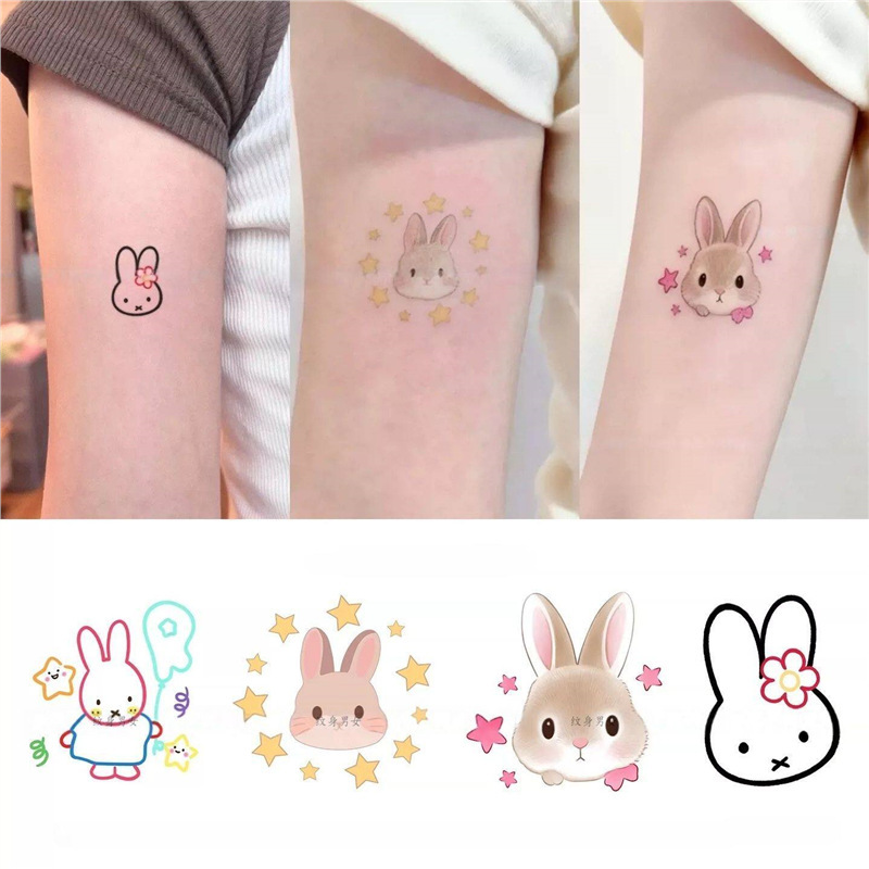 Cute Star Bunny Colorful Tattoo with High Aesthetic Appeal, Waterproof Wrist and Arm Tattoo, Long-Lasting Ins Cartoon Style Cute Star Bunny Colorful Tattoo with High Aesthetic Appeal, Waterproof Wrist and Arm Tattoo, Long-Lasting Ins Cartoon Style
