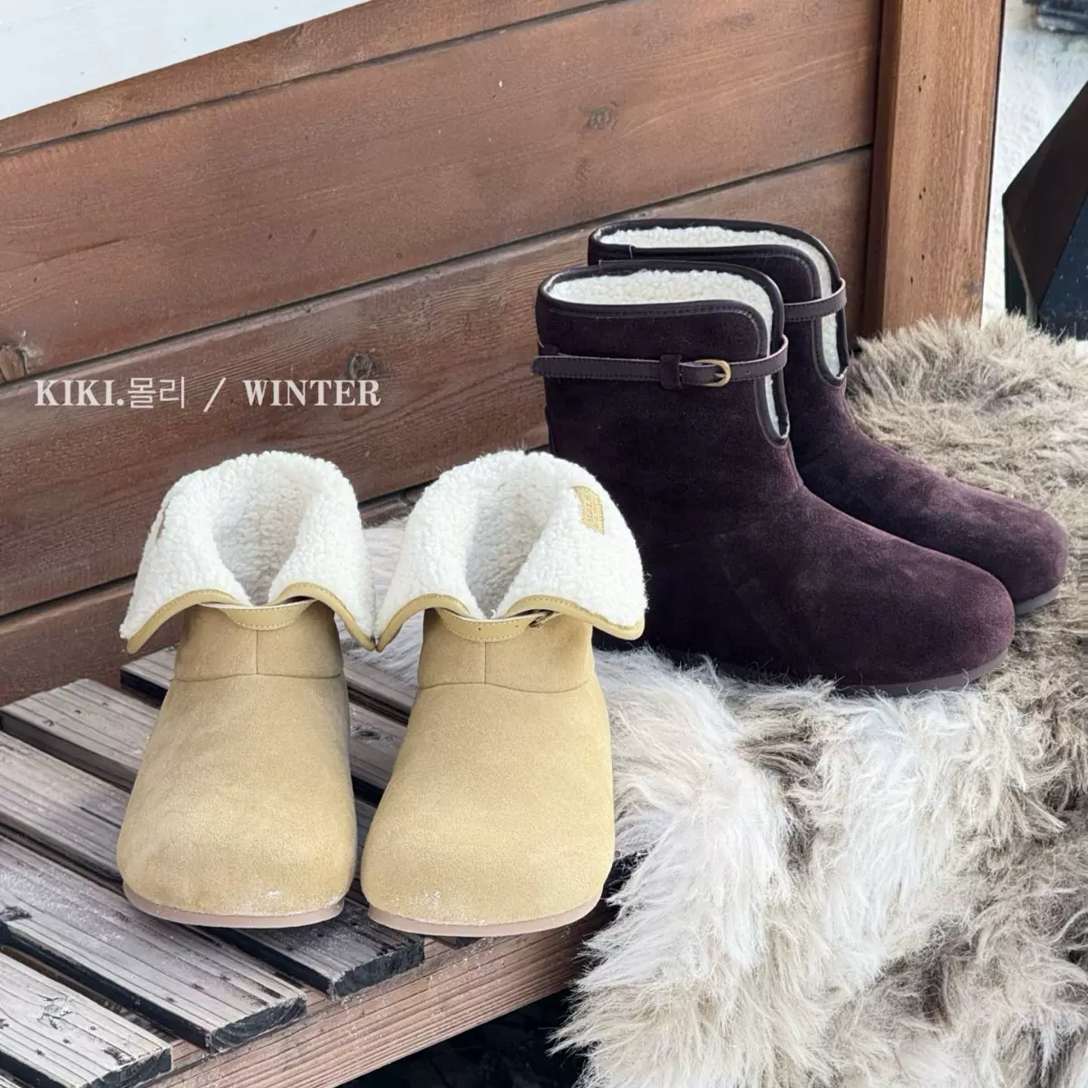 mollykiki羊羔毛一脚蹬防滑ins女2025冬季新款保暖休闲百搭雪地靴