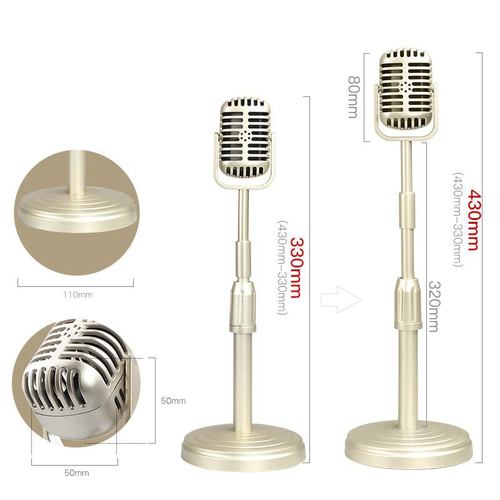 New product, simulated old-fashioned fake microphone model, studio, ancient style photography, posing, nostalgic retro microphone props