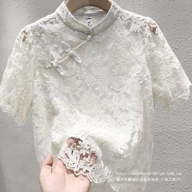 Short-sleeved chiffon shirt for women, summer 2026 new style, Chinese-style ethnic lace T-shirt top Short-sleeved chiffon shirt for women, summer 2026 new style, Chinese-style ethnic lace T-shirt top