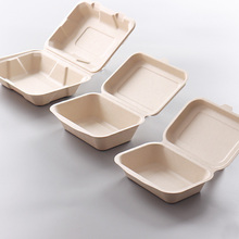 MJ43纸浆可降解一次性餐盒美式连体带盖沙拉盒打包盒商用热狗