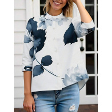 E 32667 Plant print V-neck shirt ֲ��ӡ�� V �����羳����