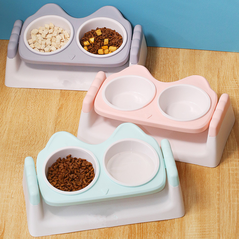 Tazón de gato tazón de comida para gatos tazón de perro de ángulo ajustable tazón de perro tazón de gato tazón doble tazón de protección de la columna cervical perro vajilla en stock al por mayor