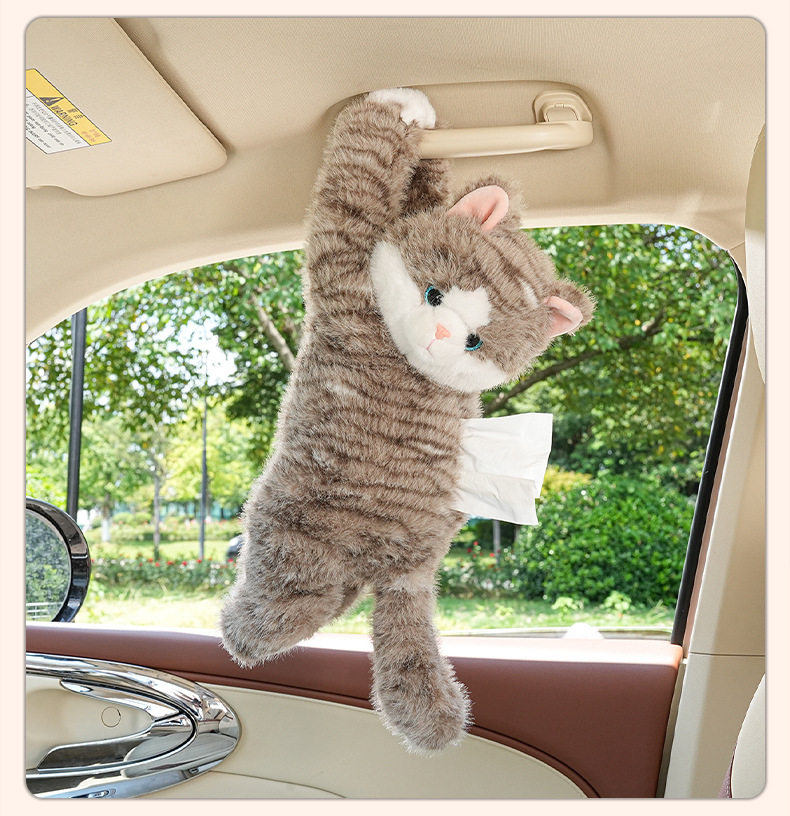 Cartoon Car Tissue Box, Cute Cat Car Tissue Hanging Bag, Creative Doll Car Hanging Tissue Box