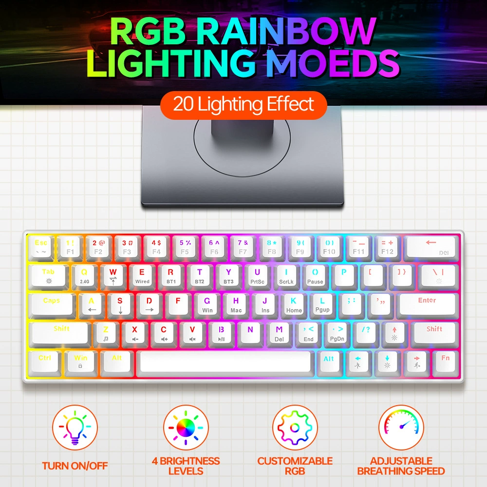 T-Wolf Thunder Wolf T30 механическая клавиатура, кастомная RGB Bluetooth беспроводная, три режима, двойной поли-корпус, зелёные Shax клавиши, 63 клавиши