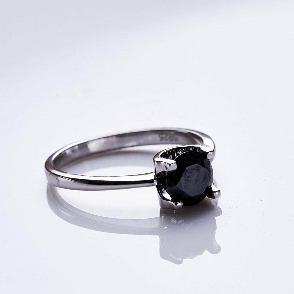 Anillo de toro clásico de 1 quilate de piedra negra de moissanita S925 plata esterlina anillo de diamantes de moda para mujeres