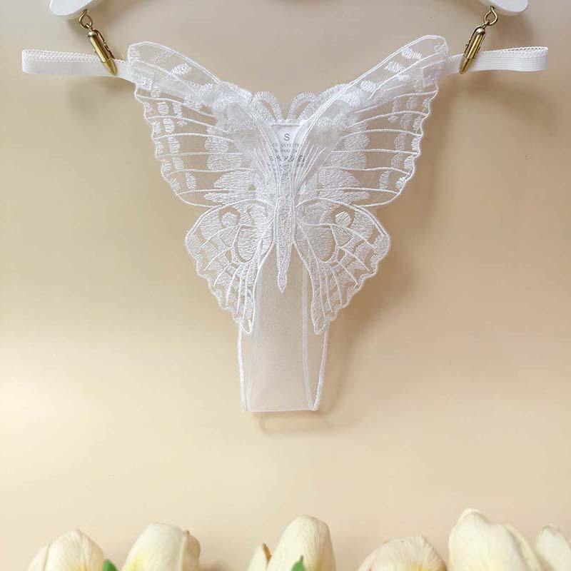 [Limited Design] Gold Thread Embroidery Mesh Women's Thong Sexy Seamless Underwear Three-Dimensional Butterfly Embroidery