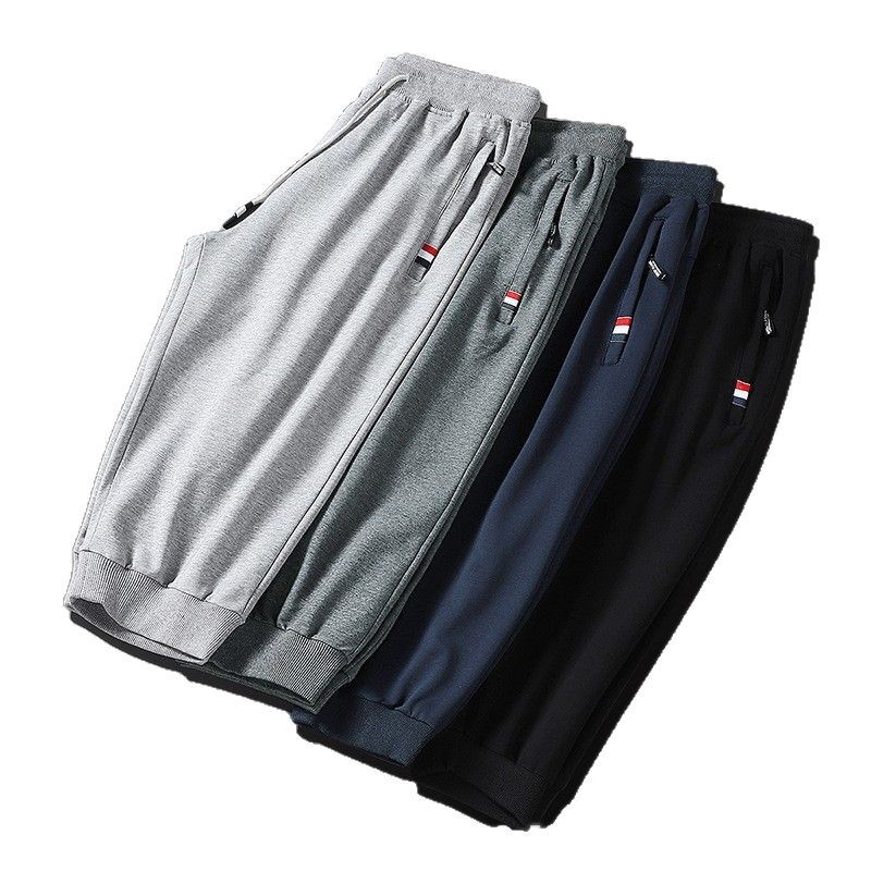 Pantalones de hombre de talla extra grande, pantalones cortos informales de verano de algodón puro, pantalones deportivos con cordón elástico, pantalones cortos versátiles 7/8 para hombres grandes y altos