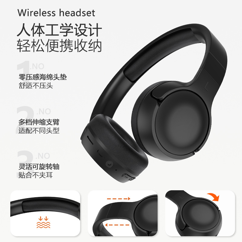 Auriculares Bluetooth personalizados transfronterizos Admite la fábrica de teléfonos móviles inalámbricos de graves pesados plegables Modelo de muebles OEM ODM