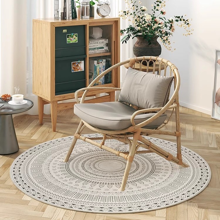 Alfombra de sala de estar redonda de estilo nórdico marroquí, sofá de terciopelo de cristal, mesa de centro, mecedora, cojín para cama de dormitorio