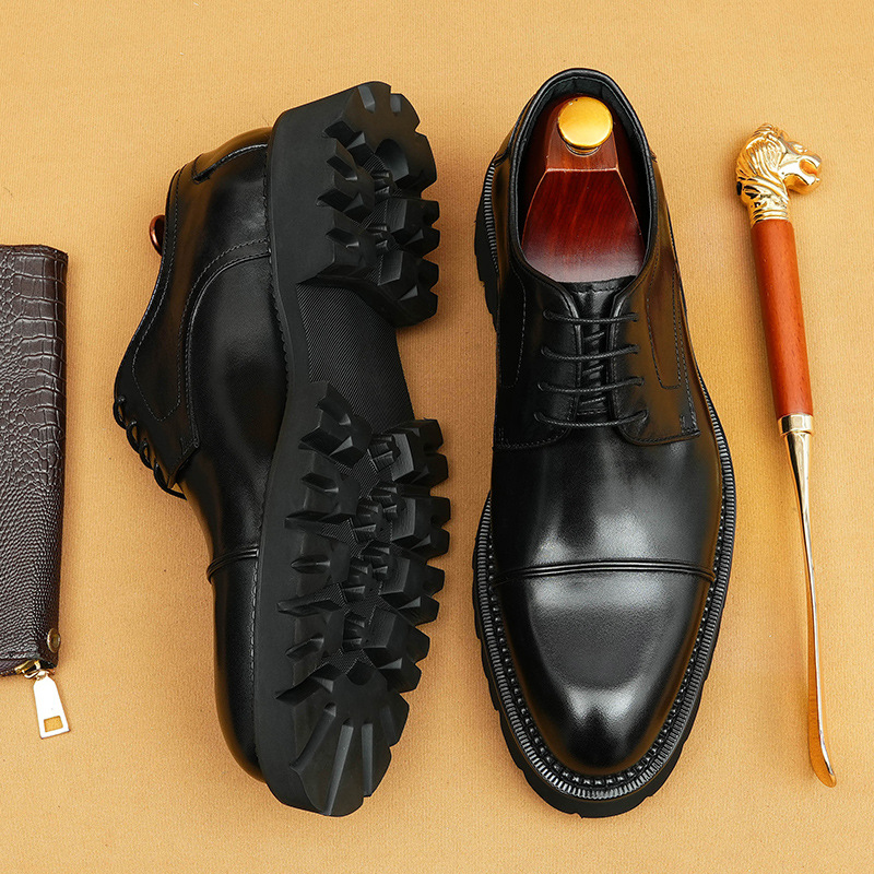 Formal business casual leather men's three-point leather shoes with thick soles_vogvips.com