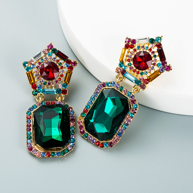 Fashion Geometric Colored Diamond Series Square Pendant Earrings Wholesale Nihaojewelry display picture 3