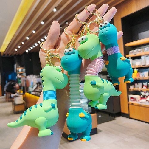 Creative Cartoon Doll Telescopic Neck Little Dinosaur Keychain Internet Celebrity Cute Unzipping Keychain Bag Pendant