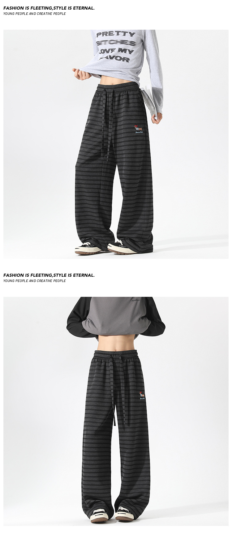 Men's Casual Striped Patchwork Trousers Retro Embroidered Fit_voghion.com