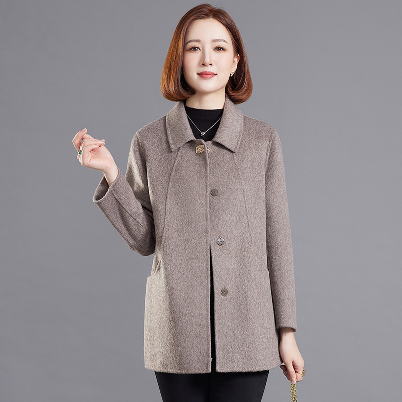 双面尼100羊毛大衣女妈妈洋气高级感宽松全羊毛毛呢品质保暖外套