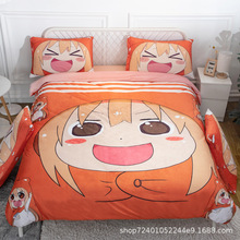 二次元干物妹学生宿舍三件套防静电珊瑚绒四件套冬季大脸小埋被套
